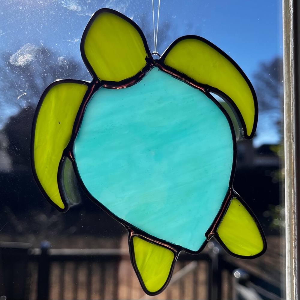Stained Glass Handmade Hand Cut Sea Turtle by Jaggedglassworks